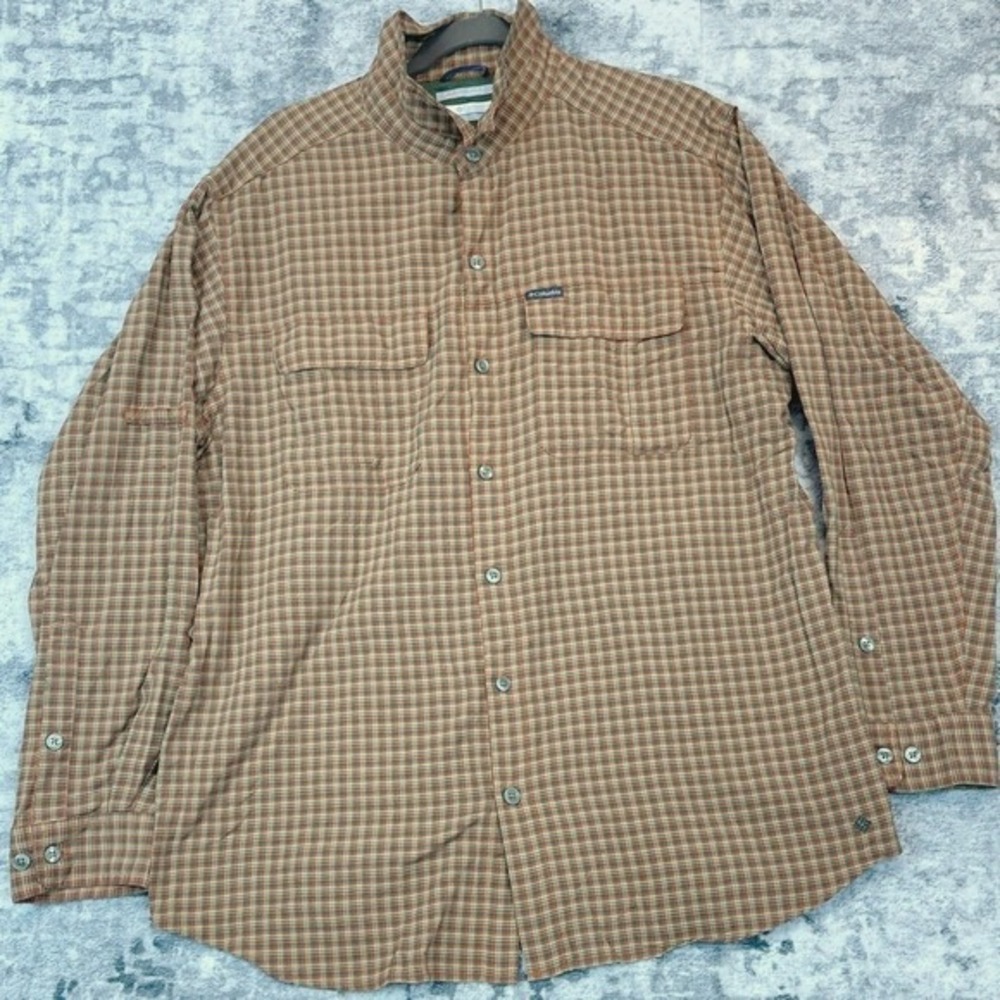 Columbia Men's XL Plaid Omni-Wick Long Sleeve Hiking Trail Shirt Orange Grunge